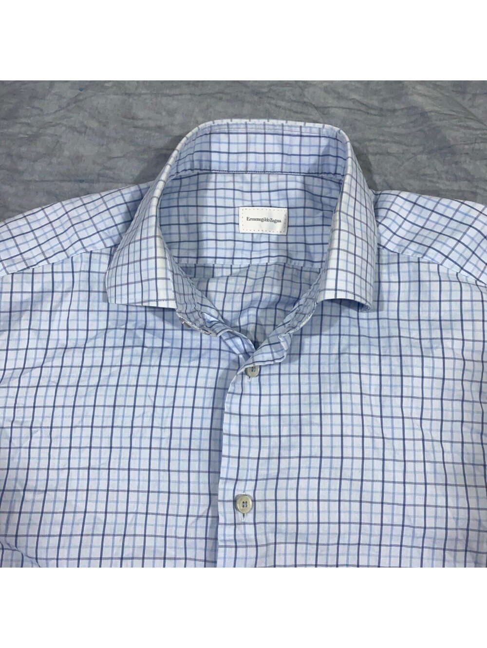 Ermenegildo ZEGNA Dress Shirt BUTTON Up AUTHENTIC Mens Large L 41/18 Blue Stripe